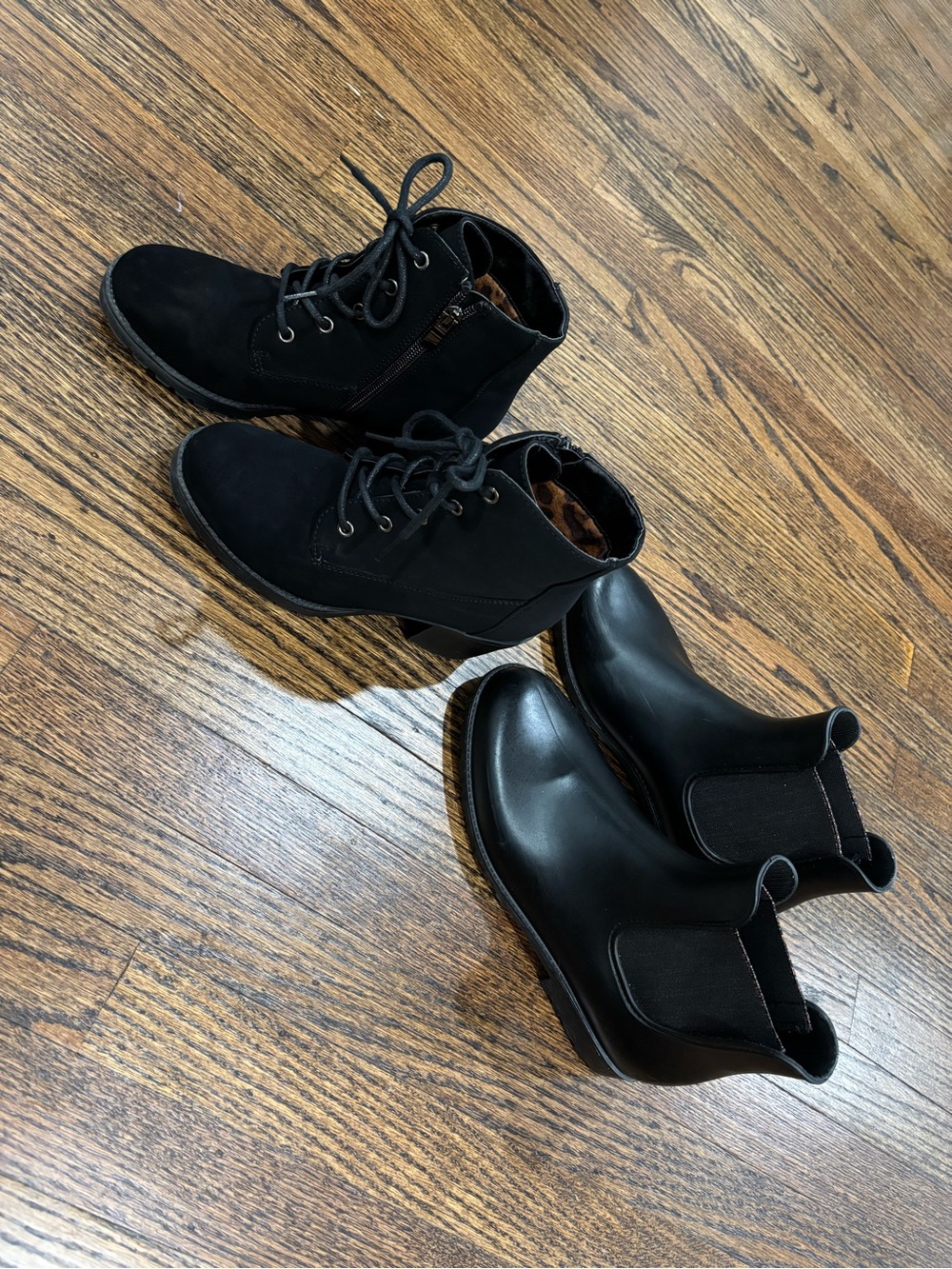 (Two Pair Bundle) Black Kids Ankle Boots - Classic Lace-Up Boot and Rain Boot